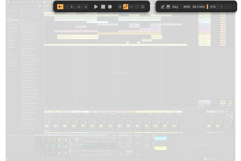 Верхняя панель интерфейса Ableton Live