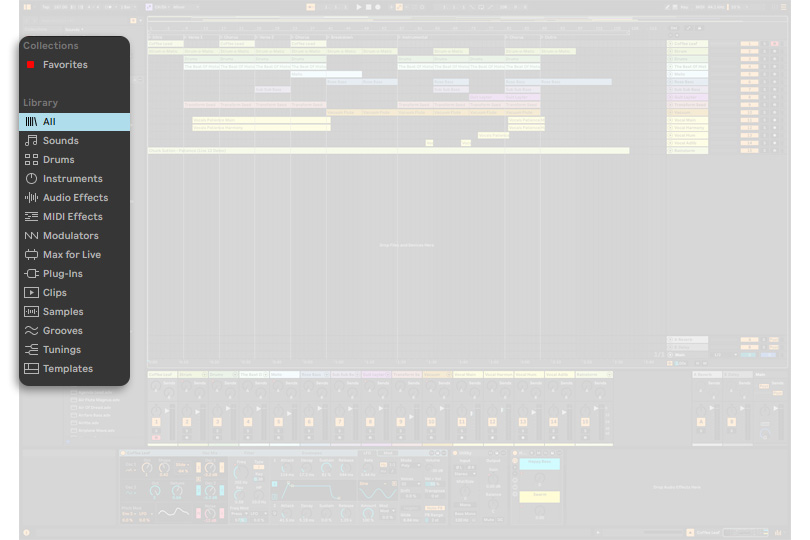 Левая панель интерфейса Ableton Live