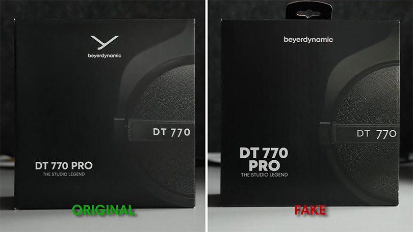 Подделка и оригинал коробка Beyerdynamic DT 770