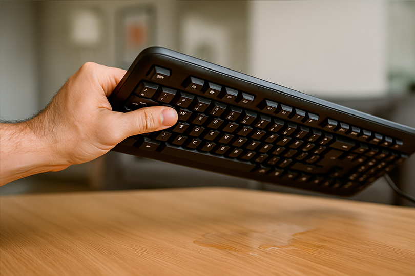 Переверните клавиатуру и дайте жидкости стечь