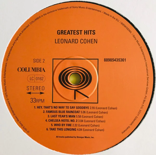 Виниловая пластинка Leonard Cohen Greatest Hits LP - рис.3