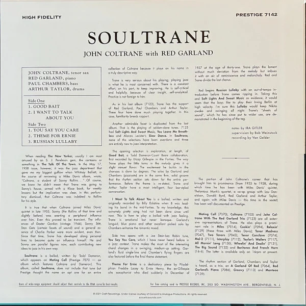 Виниловая пластинка John Coltrane With Red Garland – Soultrane - LP - рис.1