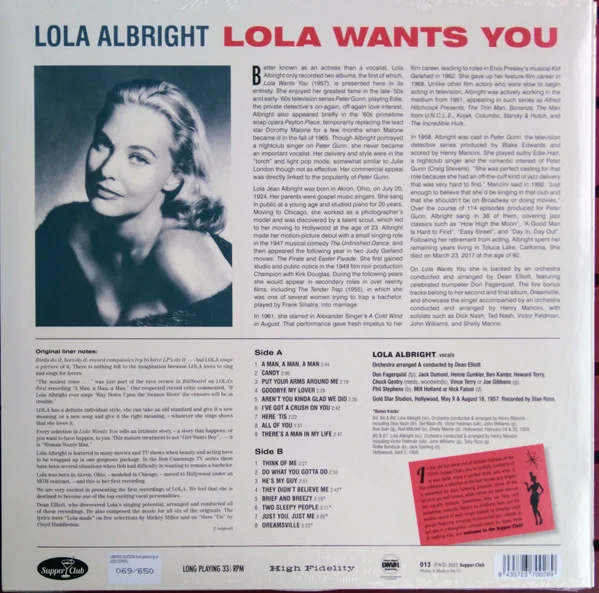 Виниловая пластинка Lola Albright - Lola Wants You - LP - рис.1