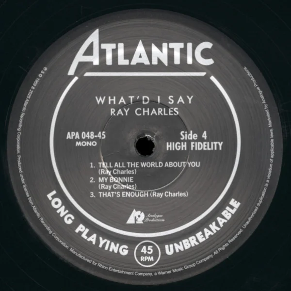 Виниловая пластинка Ray Charles - What'd I Say (Analogue) - 2LP - рис.5
