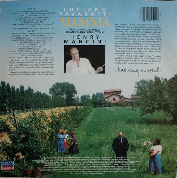 Виниловая пластинка Luciano Pavarotti, Henry Mancini – Mamma - LP - рис.1