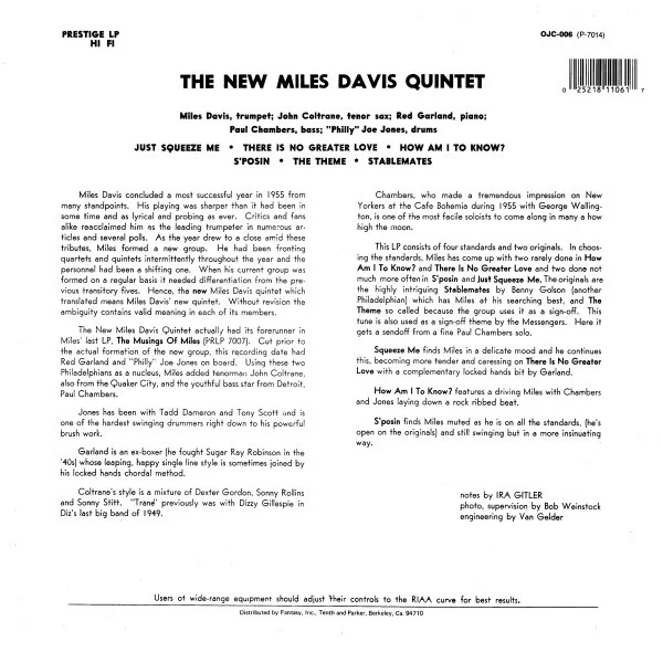 Виниловая пластинка The New Miles Davis Quintet – Miles (Original Jazz Classics) LP - рис.1