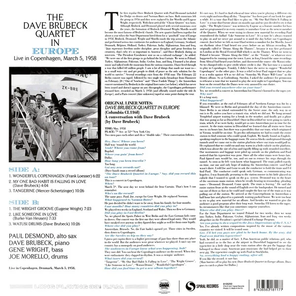 Виниловая пластинка The Dave Brubeck Quartet - The Dave Brubeck Quartet In Europe - рис.1
