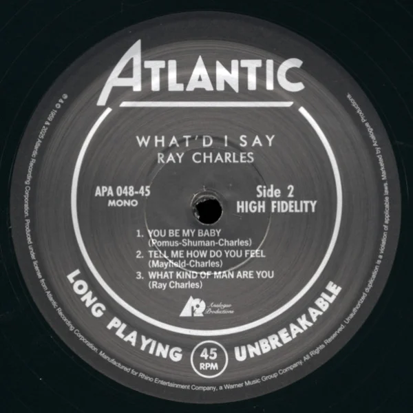 Виниловая пластинка Ray Charles - What'd I Say (Analogue) - 2LP - рис.3