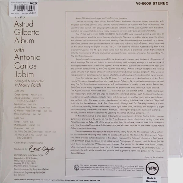 Виниловая пластинка Astrud Gilberto - The Astrud Giberto Album (Translucent Light Marble Blue) LP - рис.2