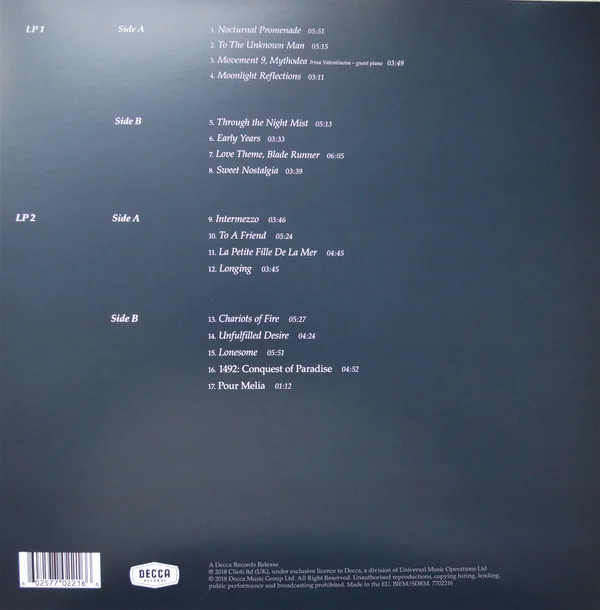 Виниловая пластинка Vangelis - Nocturne (The Piano Album) - рис.2