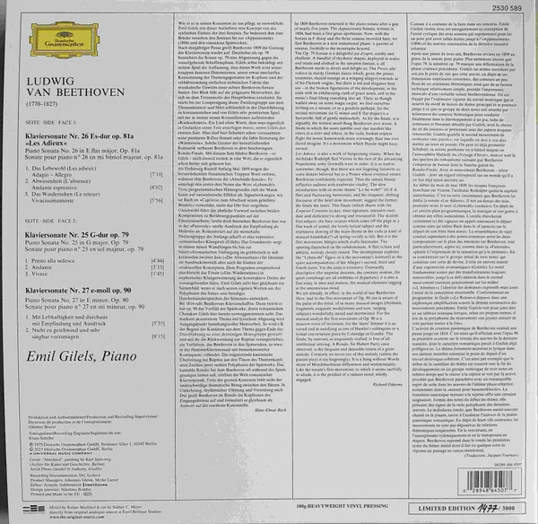 Виниловая пластинка Ludwig van Beethoven, Emil Gilels - Piano Sonatas Nos.25-27 LP - рис.1