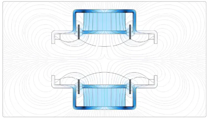 Горизонтально расположенный двойной динамический динамик