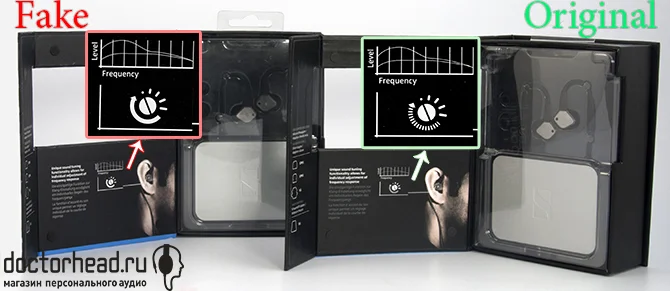 отличия в рисунке оригинала и подделки sennheiser ie 80 в обзоре doctorhead.ru