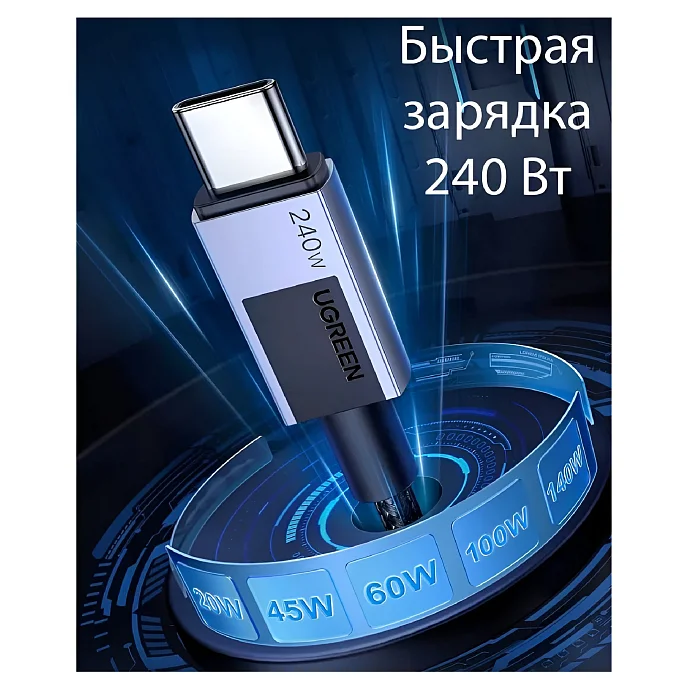 Кабель Ugreen L513 USB-C - USB-C 240W Black 1m - рис.2