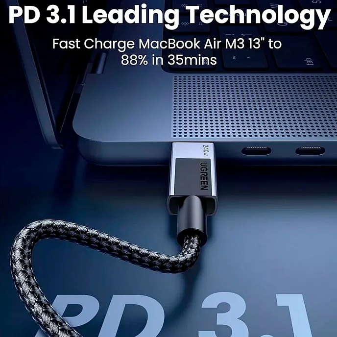 Кабель UGREEN L513 Data Cable (240W Max) USB-C/USB-C Black 2m - рис.3