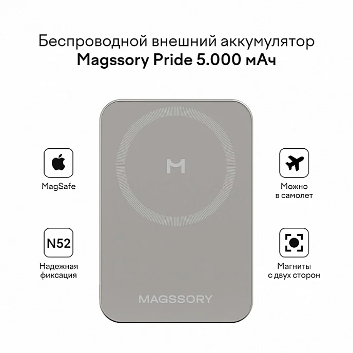 Портативный аккумулятор Magssory Pride 5000мАч Magnetic Titanium - рис.7