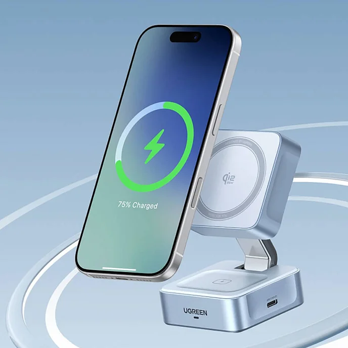 Беспроводная зарядка UGREEN W752 Magnetic 25W Wireless QI2.2 Silvery Blue - рис.3