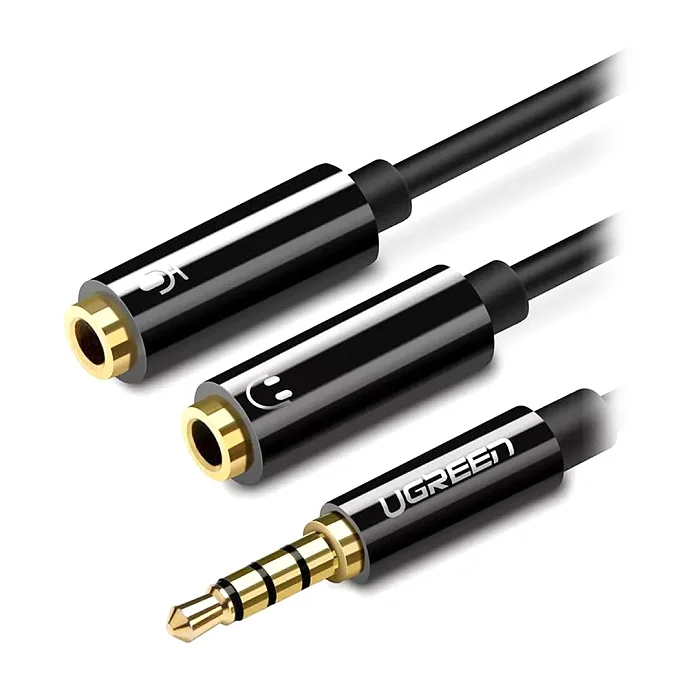 Кабель Ugreen AV141 (30620) 3.5mm - 2x3.5mm Splitter Black 0.2m - рис.0