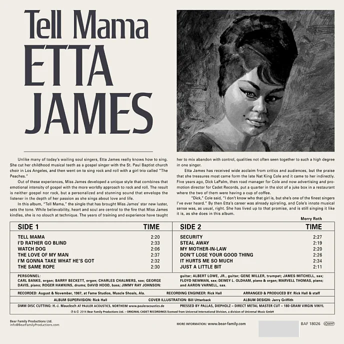 Виниловая пластинка Etta James - Tell Mama (Analogue) LP - рис.3