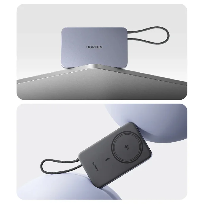 Внешний аккумулятор Ugreen PB570 MagFlow Air Ultra-Slim 10000mAh with USB-C Grey Cosmos - рис.4