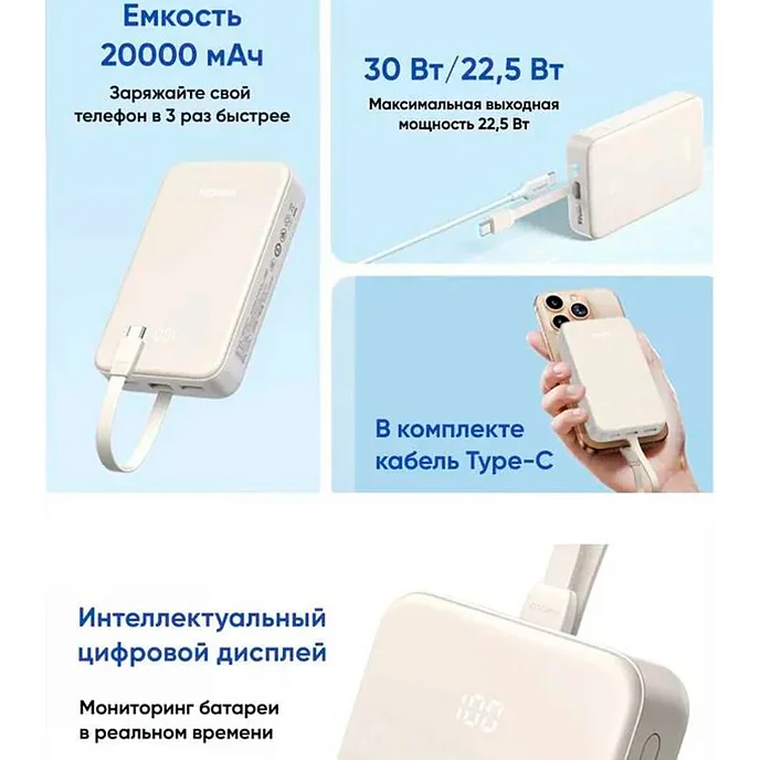 Внешний аккумулятор UGREEN PB521 20000mAh PD30W White - рис.3