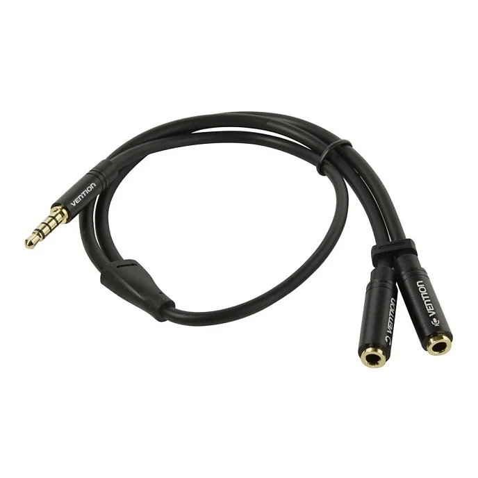 Кабель Vention 3.5mm Male 4pin - 2x3.5mm Female Black 0.3m - рис.1