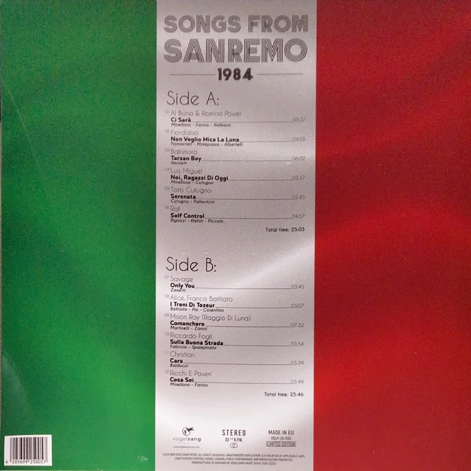 Виниловая пластинка Various Artists - Songs From Sanremo 1984 - LP - рис.2