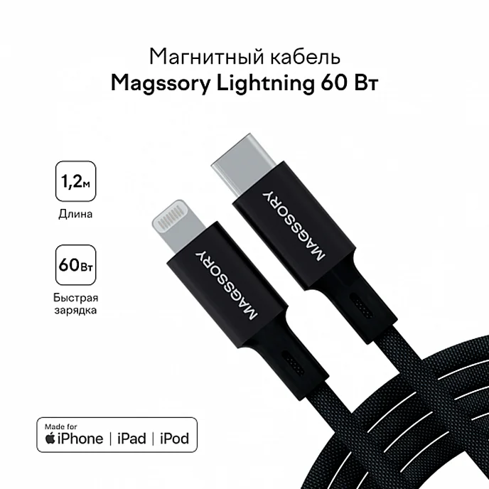 Кабель Magssory Link L 60W USB-C - Lightning Black 1.2m - рис.2