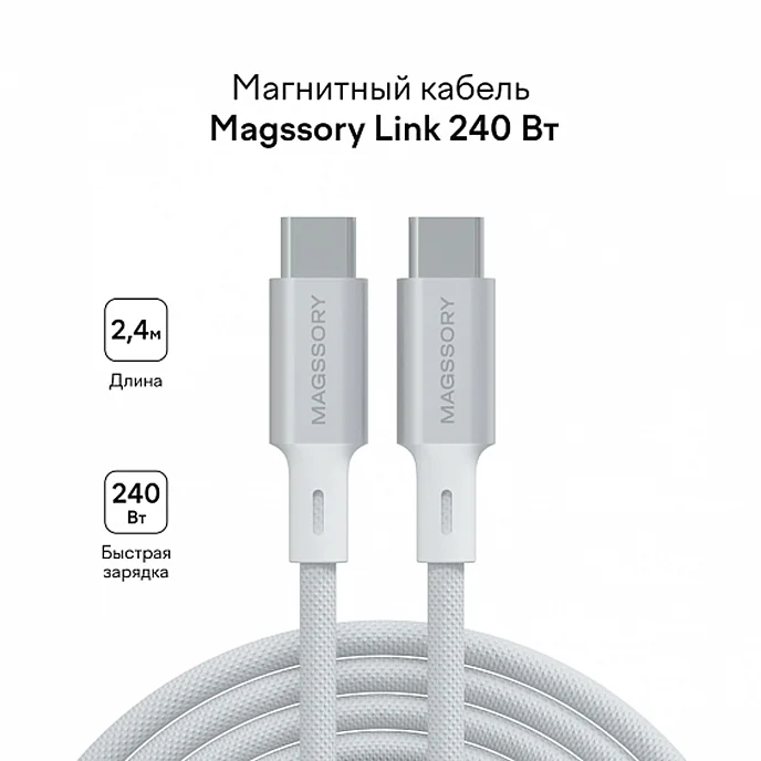 Кабель Magssory Link C USB-C - USB-C 240W White 2.4m - рис.2