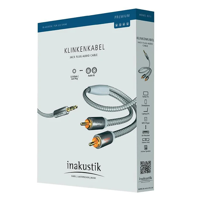 Кабель Inakustik Premium MP3 Audio Cable 3.5 Phone 2RCA 3м - рис.1