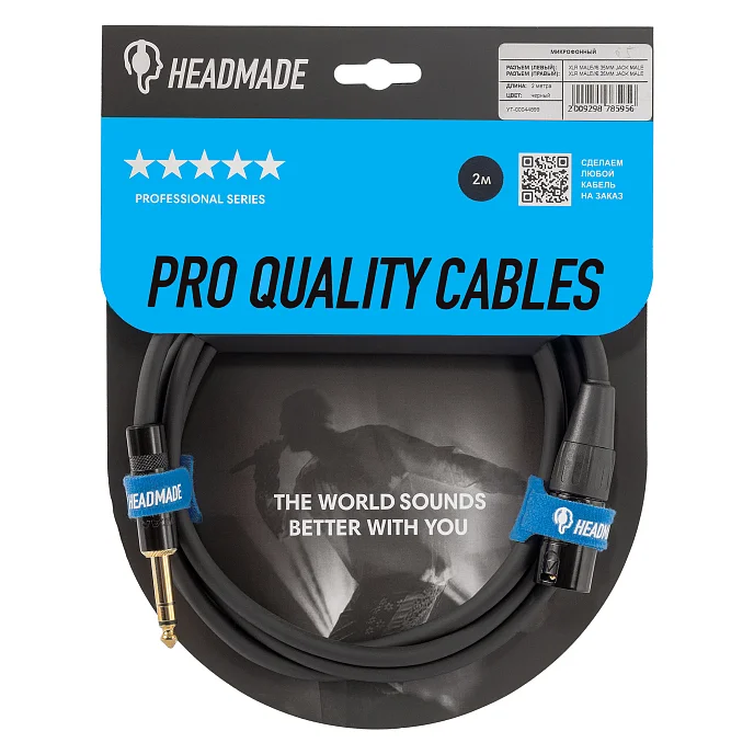 Кабель HeadMade Pro XLR-M - 6.3mm stereo Black 2m - рис.0
