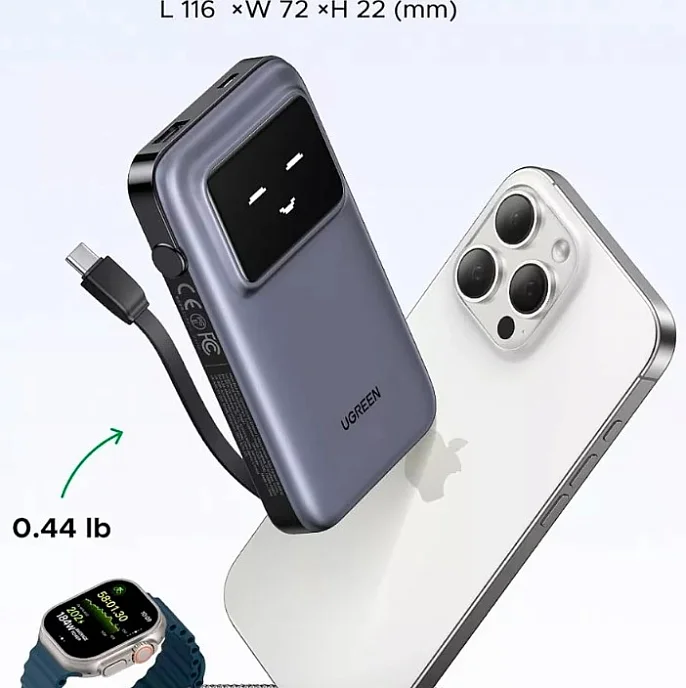 Портативный аккумулятор Ugreen PB511 (35603B) UNO 10000mAh Quick Charging 30W Grey - рис.3