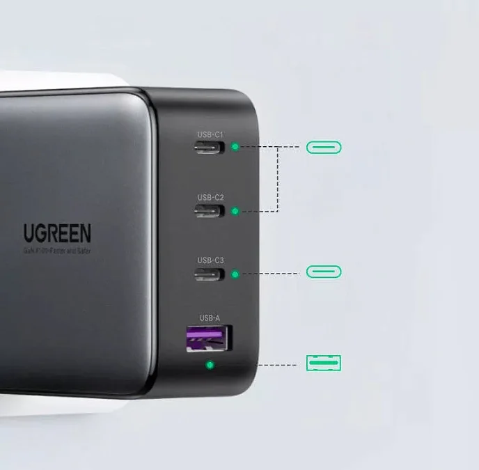 Сетевое зарядное устройство Ugreen CD226 (90575) USB-A + 3USB-C 100W Grey - рис.1