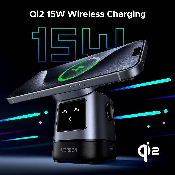 Зарядное устройство UGREEN W709 UNO 2-in-1 Robot Magnetic 20W for iPhone/AirPods Grey - рис.5