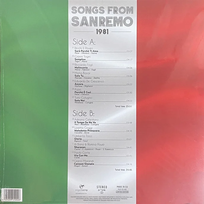 Виниловая пластинка Various Artists - Songs From Sanremo 1981 - LP - рис.2