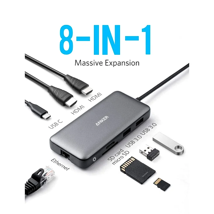 USB HUB Anker PowerExpand 8-in-1 USB-C PD Media Hub Black - рис.1