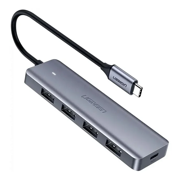 USB HUB Ugreen CM219 4-Ports USB-C 3.0 Hub Grey - рис.0