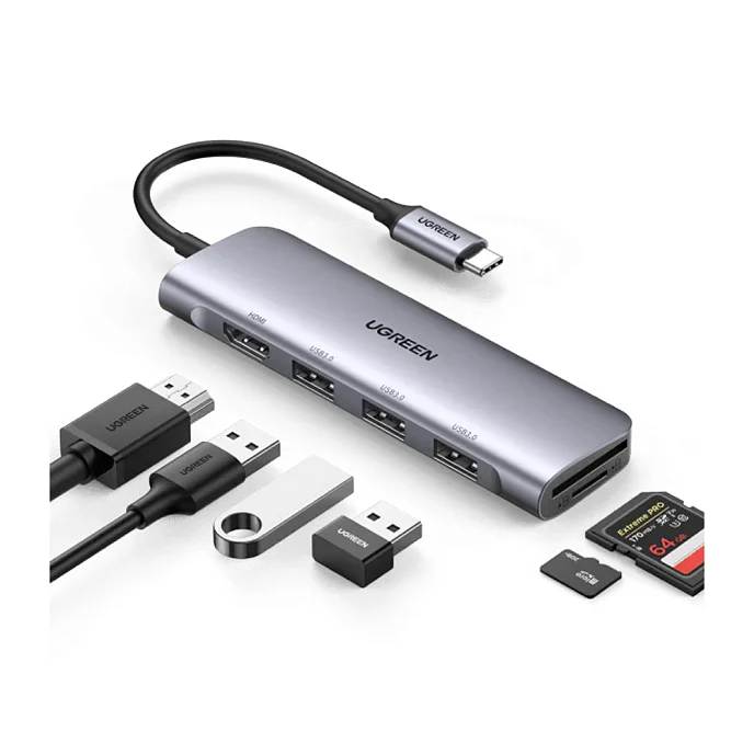 USB HUB Ugreen CM195 (70410) USB Hub Space Grey - рис.1