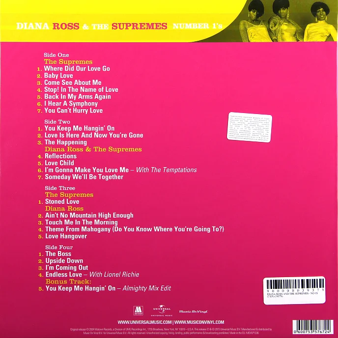 Пластинка ROSS DIANA & THE SUPREME NOMBER 1'S LP - рис.1