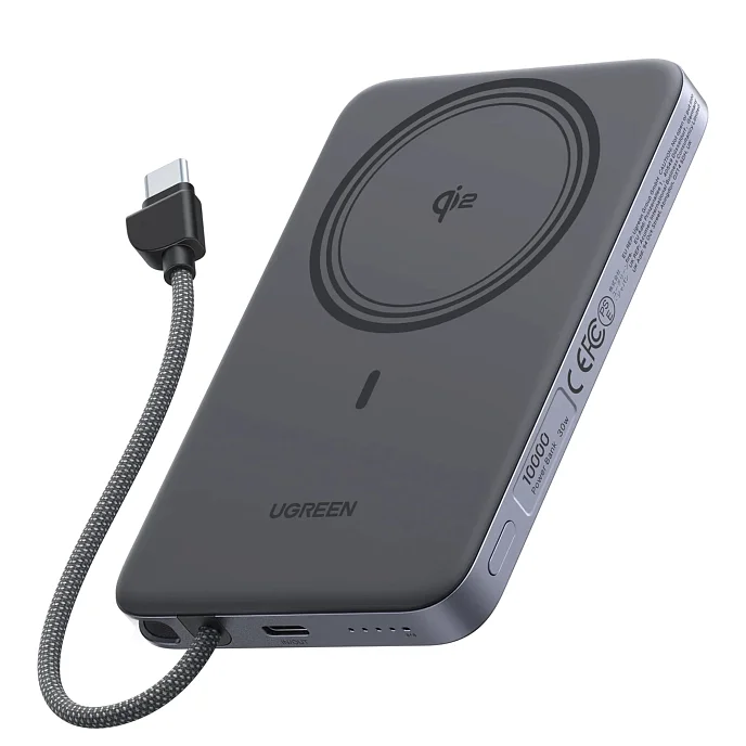 Внешний аккумулятор Ugreen PB570 MagFlow Air Ultra-Slim 10000mAh with USB-C Grey Cosmos - рис.0