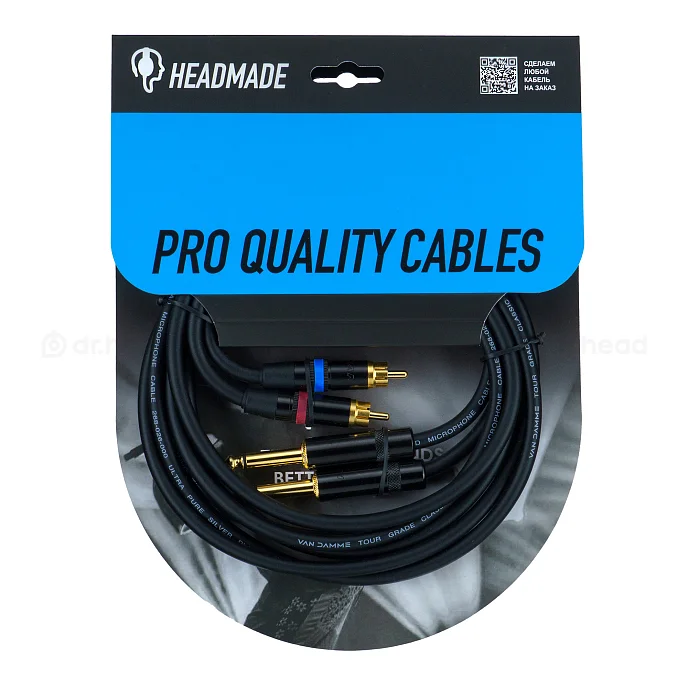 Кабель HeadMade Pro 2RCA - 2x6.3mm Black 1.5m - рис.0