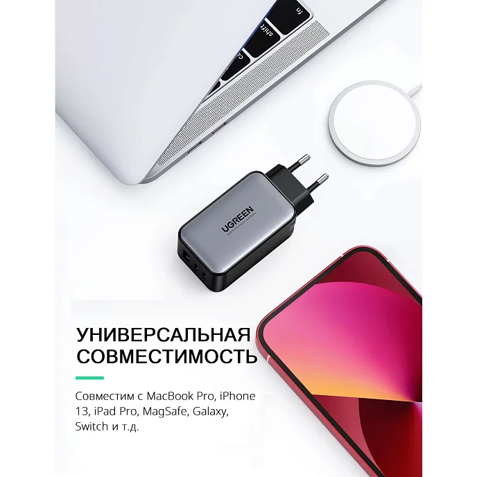 Сетевое зарядное устройство UGREEN 65 W GaN Fast Charger Grey - рис.5