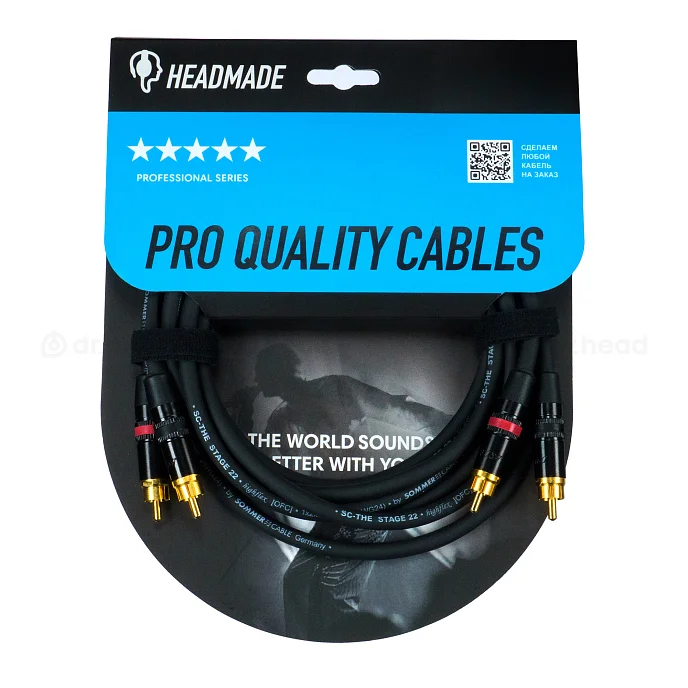 Кабель HeadMade Pro 2RCA - 2RCA Black 1.5m - рис.0