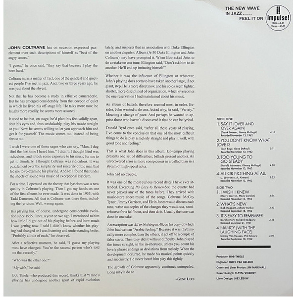 Виниловая пластинка The John Coltrane Quartet – Ballads LP Green - рис.3