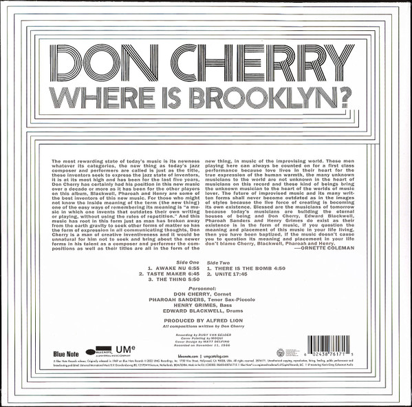 Виниловая пластинка Don Cherry – Where Is Brooklyn? LP - рис.1
