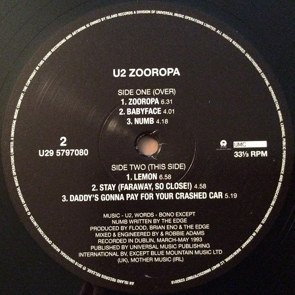Виниловая пластинка U2 - Zooropa - рис.3