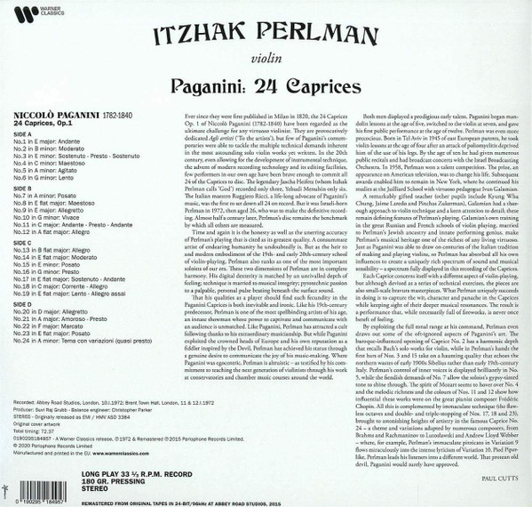 Виниловая пластинка Paganini, Itzhak Perlman – 24 Caprices LP - рис.1