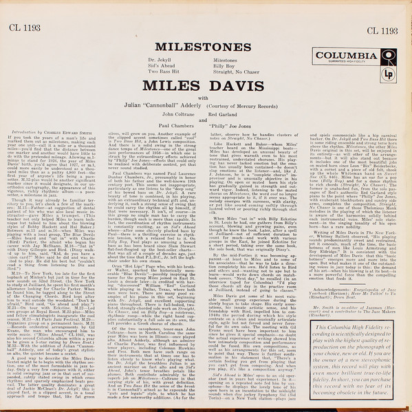 Виниловая пластинка MILES DAVIS MILESTONES LP - рис.1