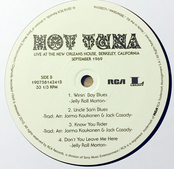 Виниловая пластинка Hot Tuna - Live At The New Orleans House, Berkeley, California, September 1969 - рис.3