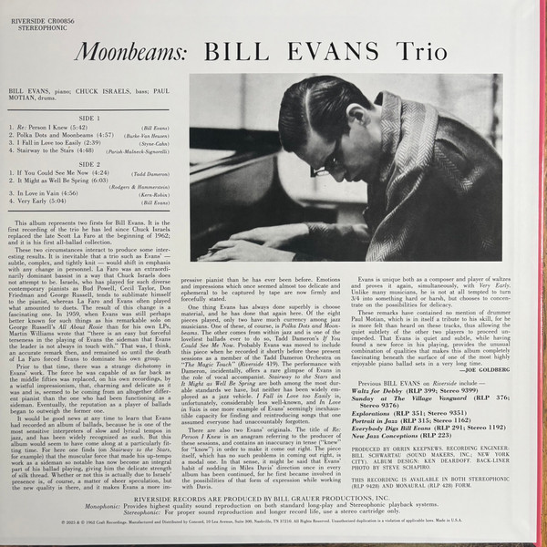 Виниловая пластинка The Bill Evans Trio – Moon Beams - Original Jazz Classics - LP - рис.1